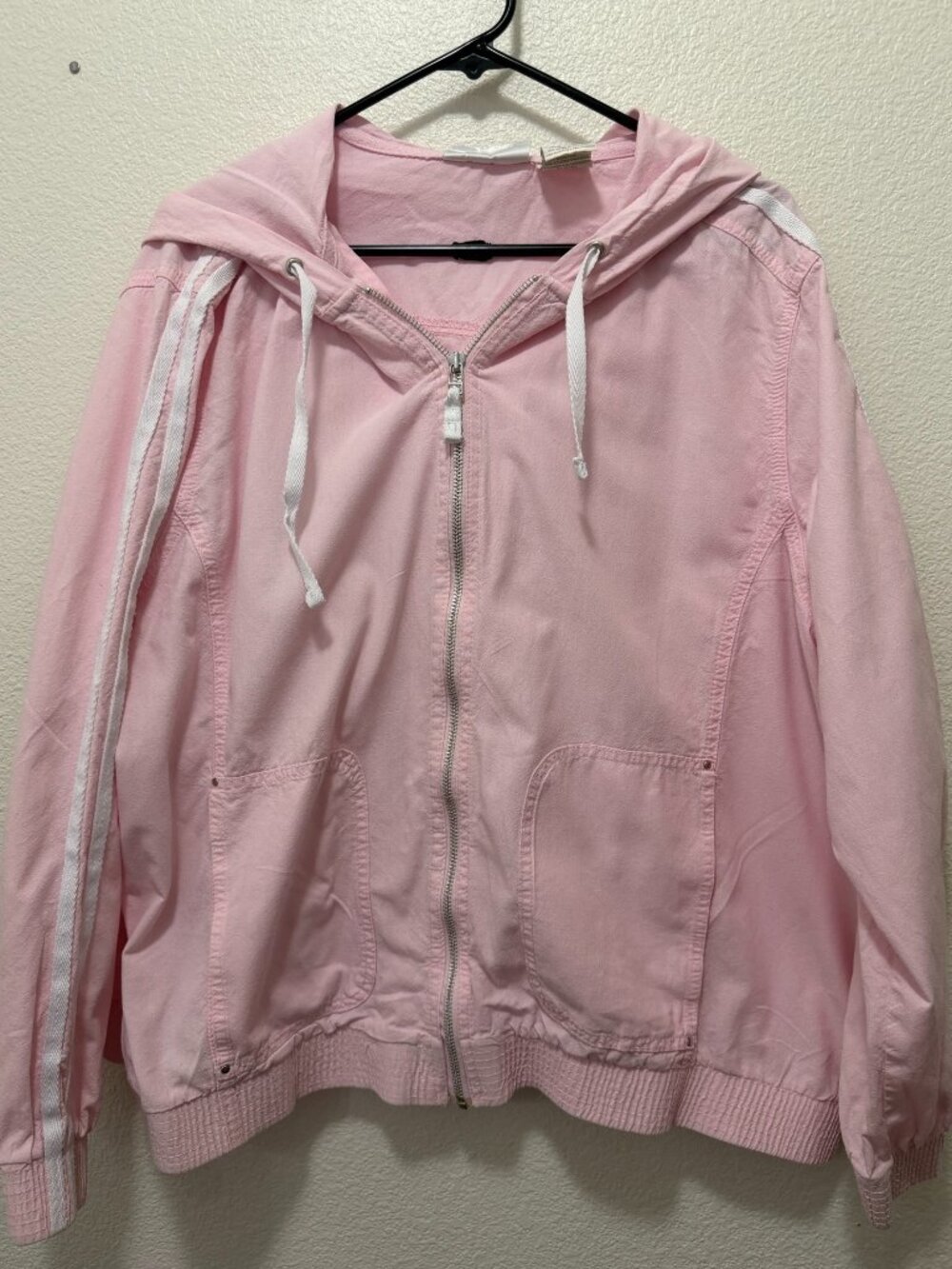 Dress Barn pink and white front zip lightweight hooded cotton jacket, 2X